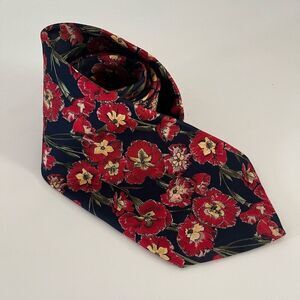 Liberty of London Floral Men's Tie Black Red Gold Poppy Flowers Silk Made in USA